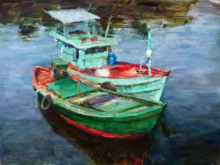 Luke Hollis nz fine art portraits and landscape, 2 boats, oil on board
